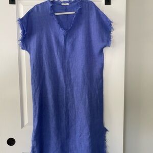 Blue Frayed Edge Linen Dress